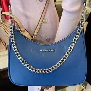 MICHAEL KORS JS Lg Leather Convertible Shoulder Pouchette XBODY
Galaxy Blue 
NWT